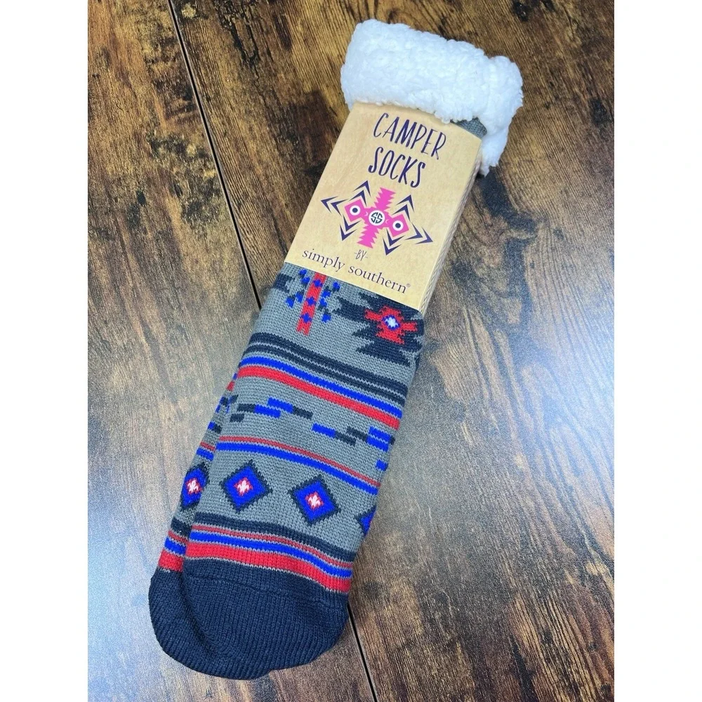 Camper Socks by Simply Southern Knit‎ Sherpa Lined One Size Fits Most Pink Gray